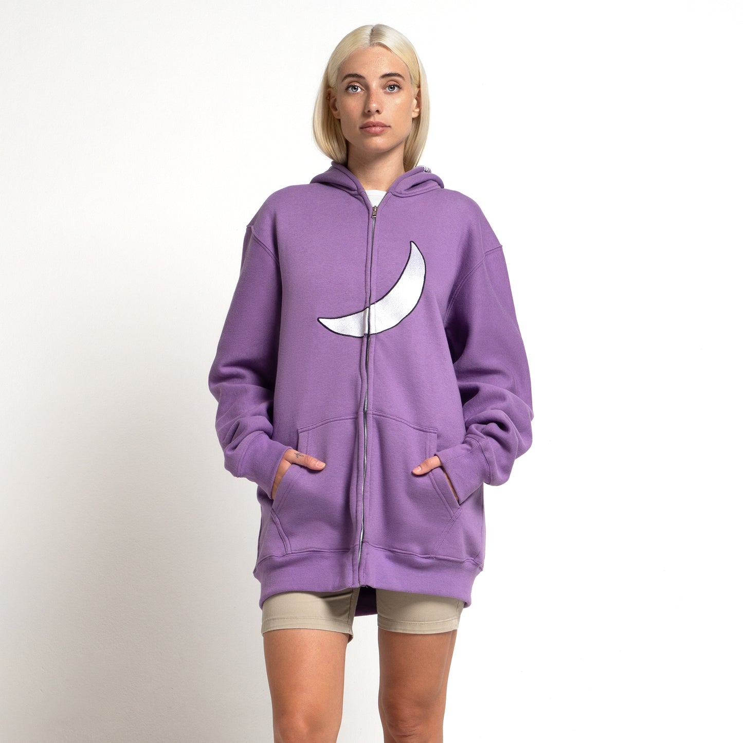 Wassie Full Zip Extended Length Hoodie With Moon -  Purple