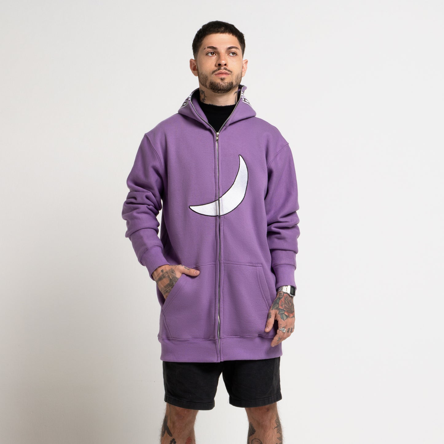 Wassie Full Zip Extended Length Hoodie With Moon -  Purple