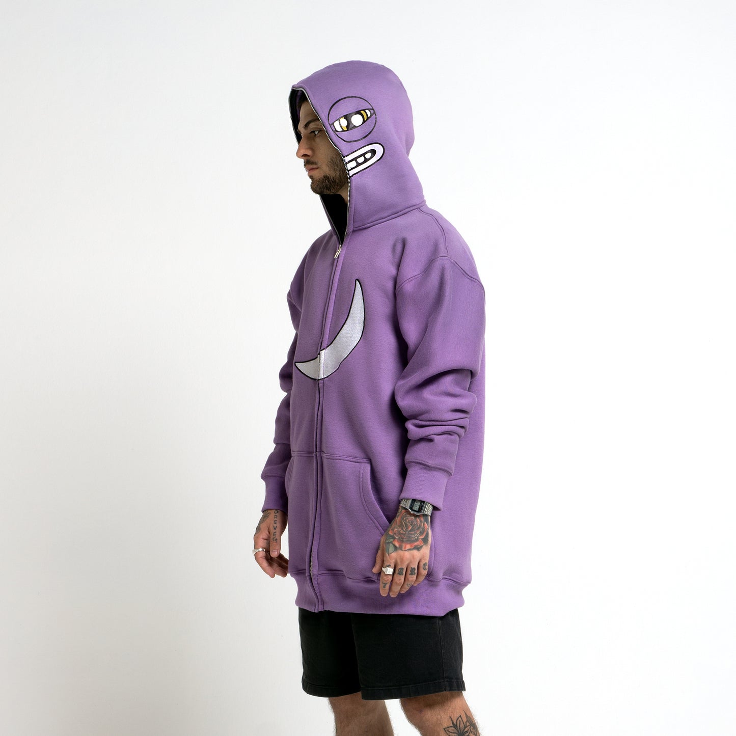 Wassie Full Zip Extended Length Hoodie With Moon -  Purple