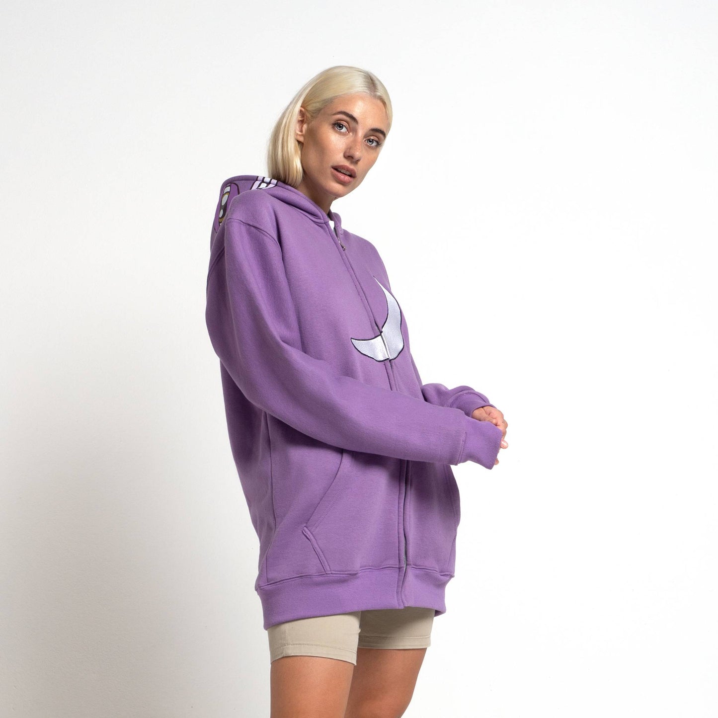 Wassie Full Zip Extended Length Hoodie With Moon -  Purple