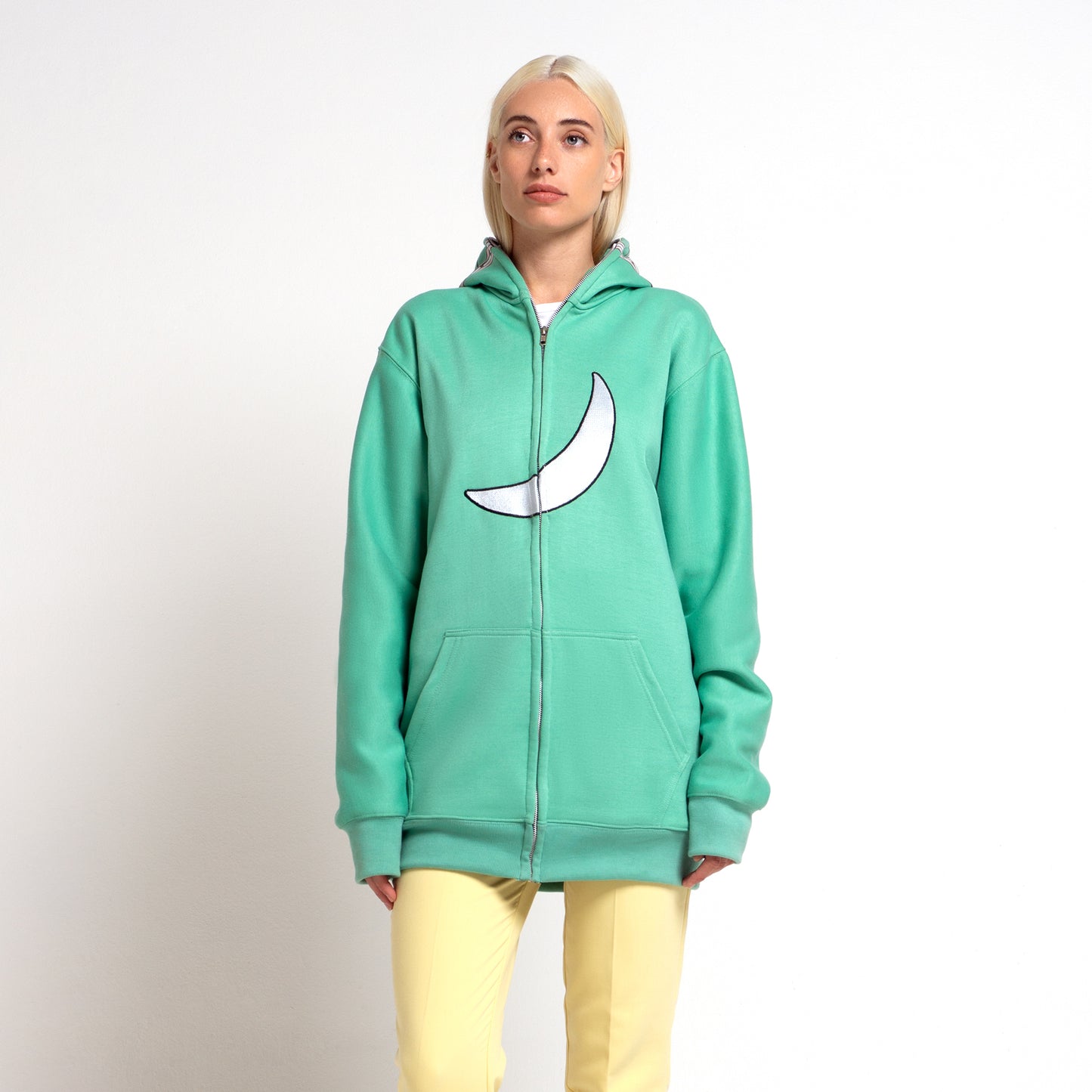 Wassie Full Zip Extended Length Hoodie With Moon -  Green