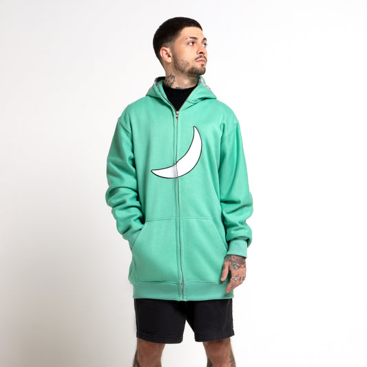 Wassie Full Zip Extended Length Hoodie With Moon -  Green