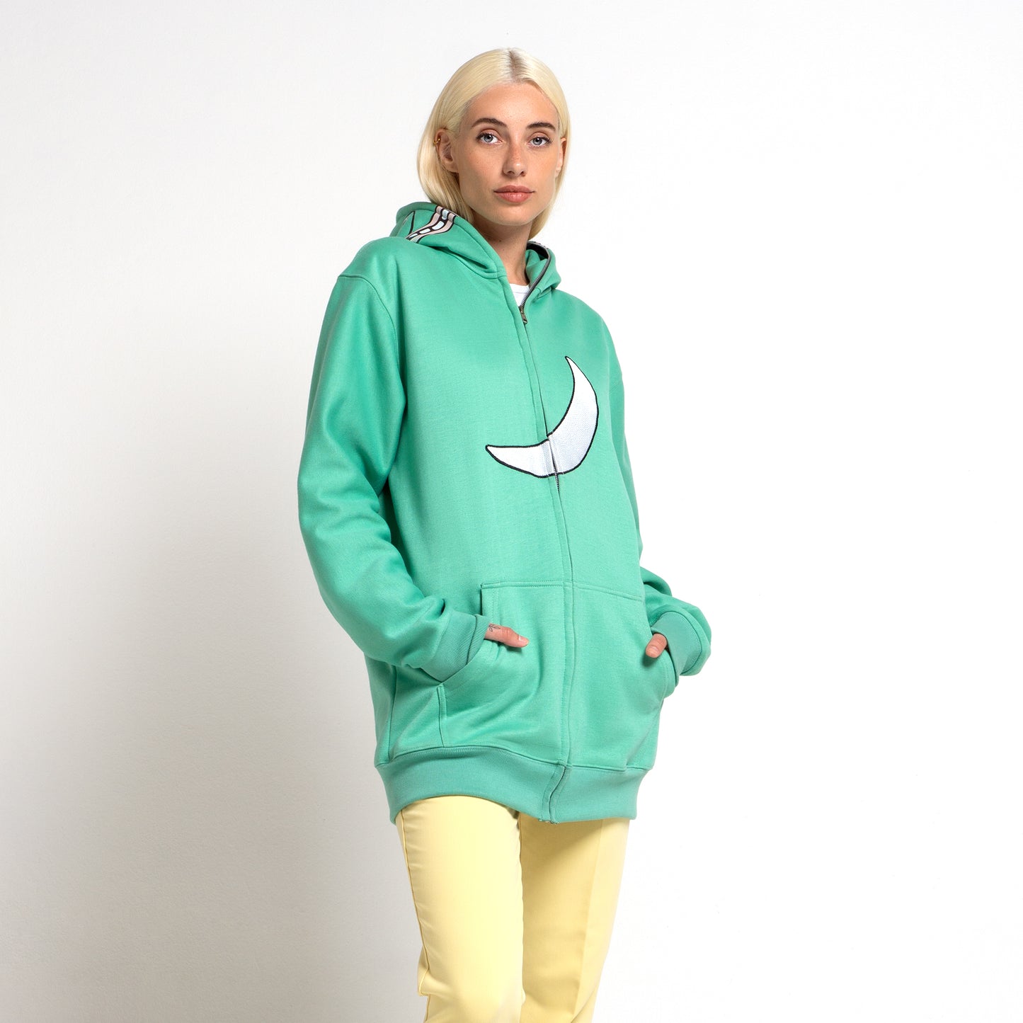 Wassie Full Zip Extended Length Hoodie With Moon -  Green