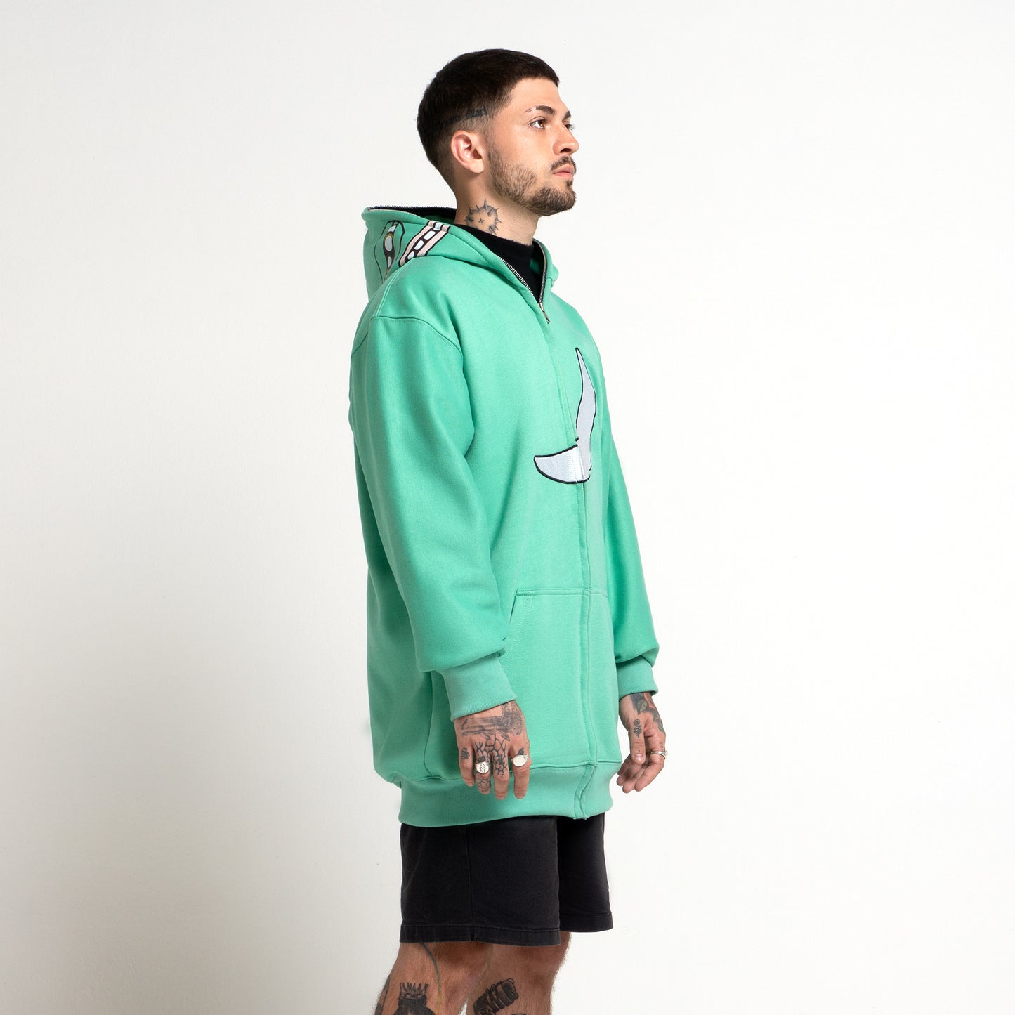 Wassie Full Zip Extended Length Hoodie With Moon -  Green