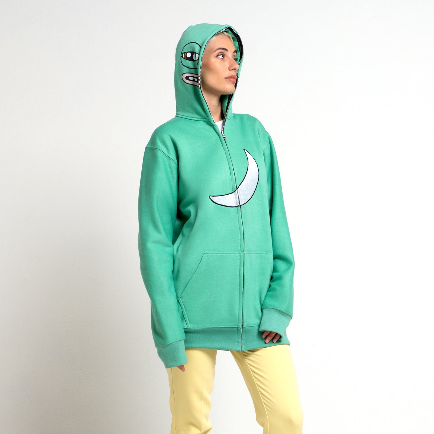 Wassie Full Zip Extended Length Hoodie With Moon -  Green